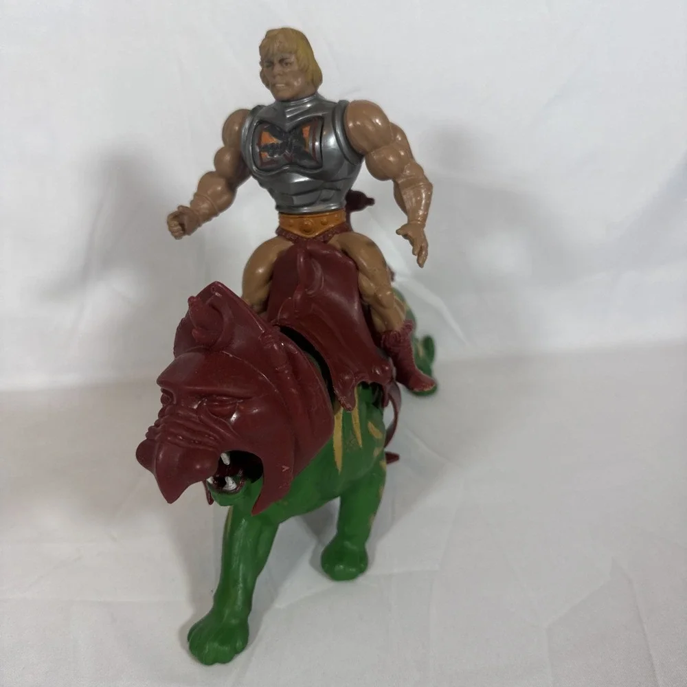 Vintage Mattel He-Man and Battle Cat Action Figure Set Masters of the Universe